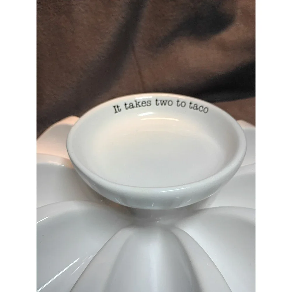 Mud Pie Ceramic Taco Platter w/ Center Dip Bowl 